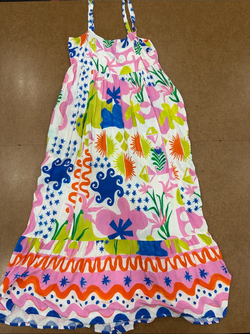 Paper Heart Colorful Floral & Abstract Maxi Spaghetti Strap Sundress • Size L